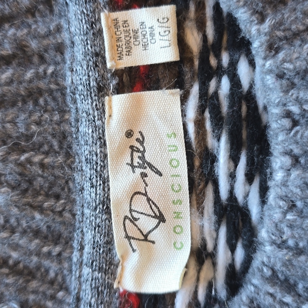 RD Style Conscious, Fair Isle Crewneck Sweater, Red/Black/White/Gray, VGUC, L - Picture 4 of 14